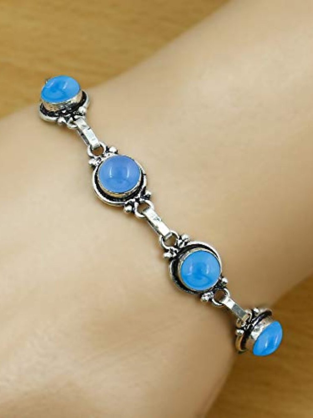 Round Shape Natural & Synthetic‎ Gemstones Silver Plated Bracelets for Women